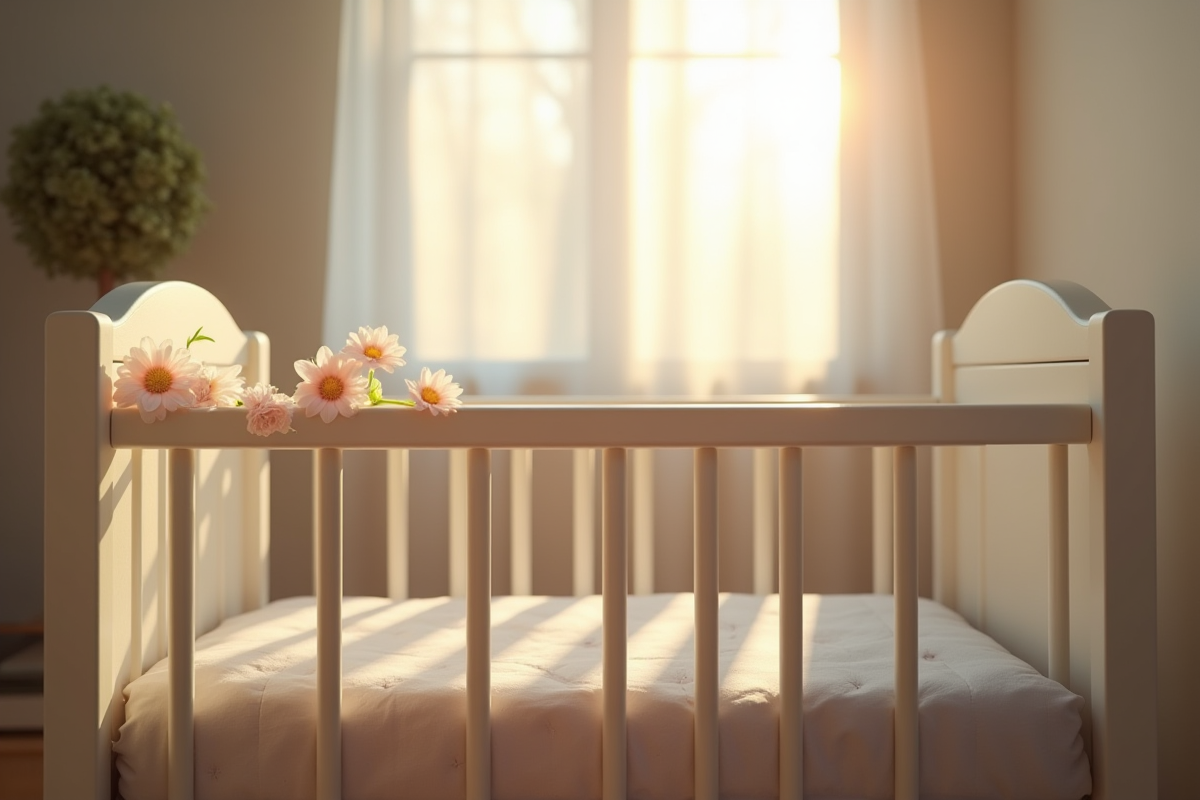 Berceau vide avec fleurs dans une maison paisible