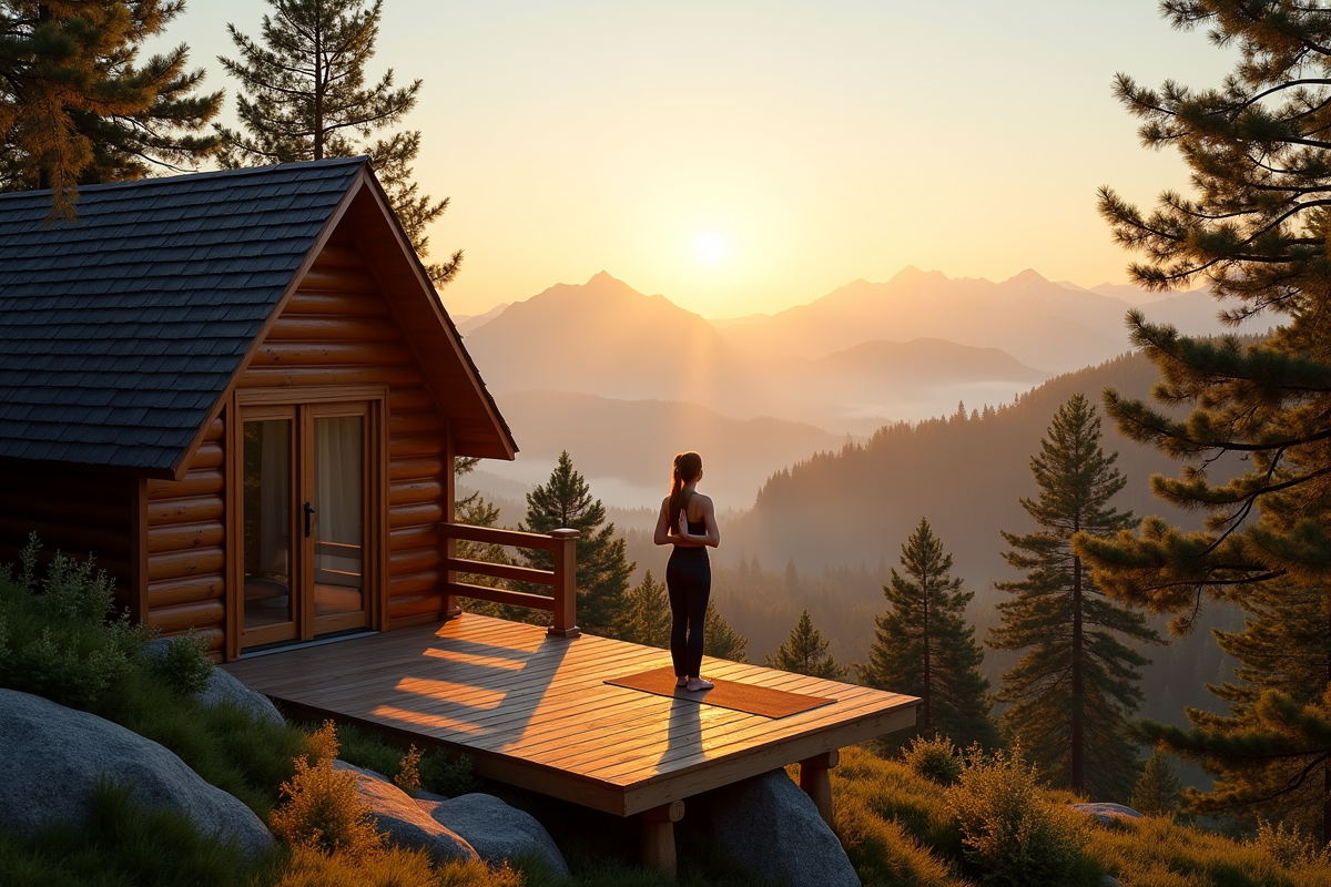 Retraite en montagne au lever du soleil avec yoga en nature