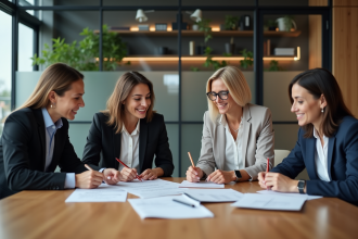 Groupe de professionnels en réunion dans un bureau moderne