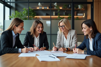 Groupe de professionnels en réunion dans un bureau moderne