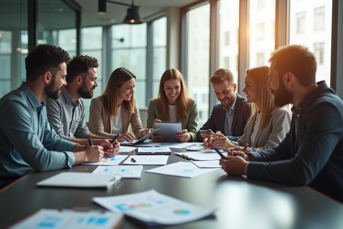 Groupe de professionnels collaborant autour d'une table moderne