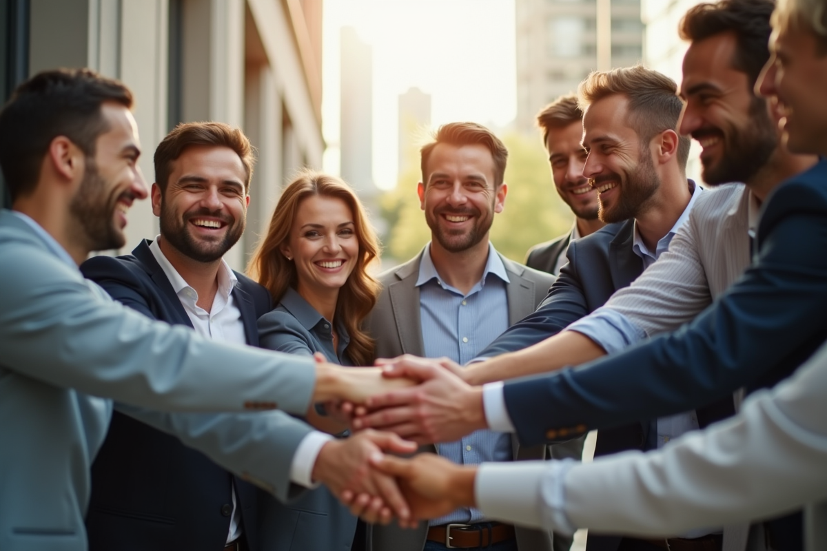 Equipe multiculturelle en extérieur pour l article