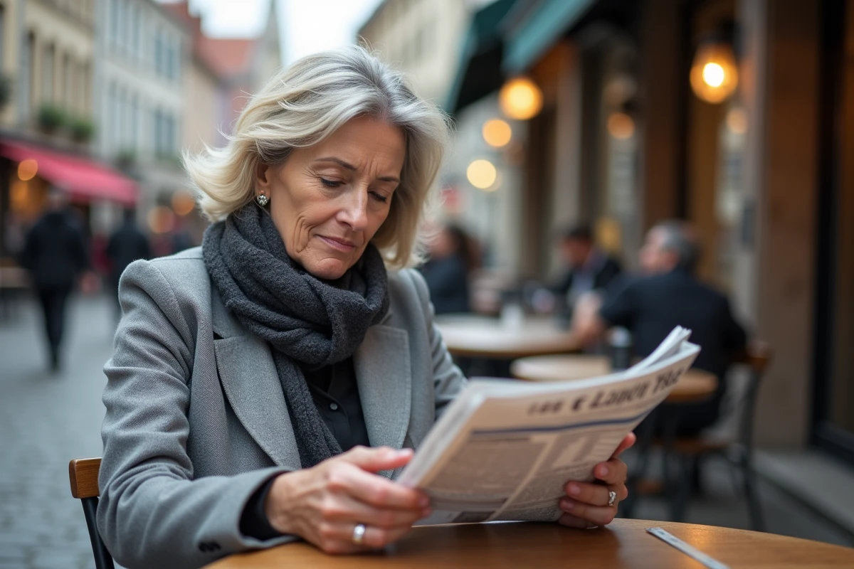 Femme assise au café à Luxembourg avec liste de cigarettes