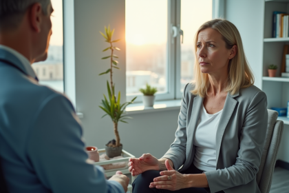 Femme préoccupée en consultation neurologique dans un cabinet