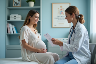 Femme enceinte avec médecin dans une clinique moderne