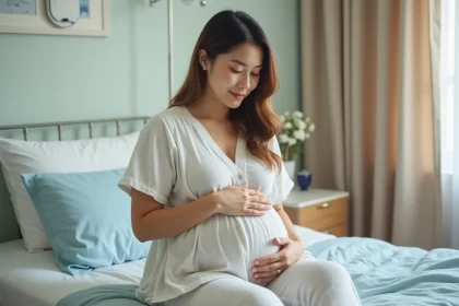 Femme enceinte dans une salle de maternit&eacute; moderne