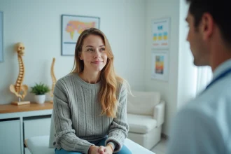 Femme d'âge moyen en consultation médicale en automne