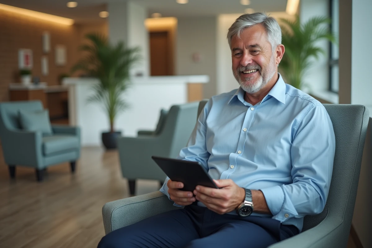 Homme d age moyen dans une salle d attente médicale