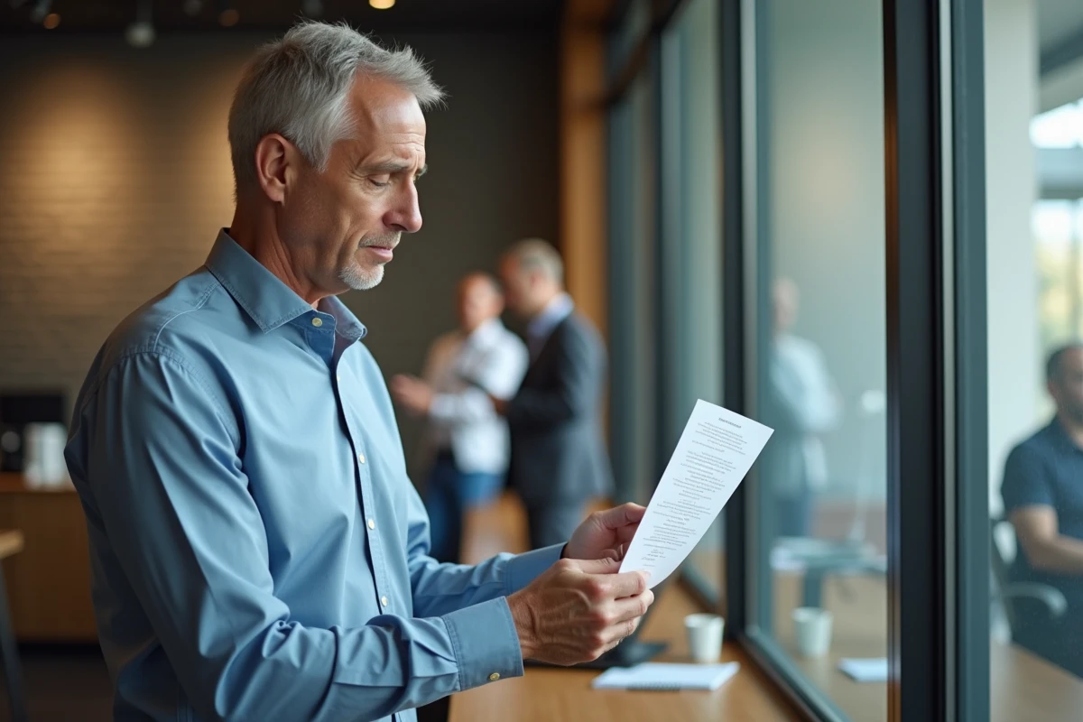 Homme d affaires lit une lettre dans une salle de pause