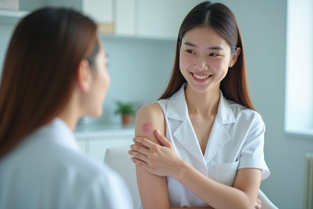 Jeune adulte avec une éruption cutanée consulte un dermatologue