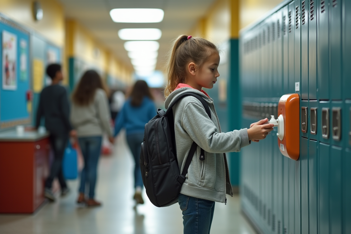 Jeune fille utilisant un gel hydroalcoolique dans l