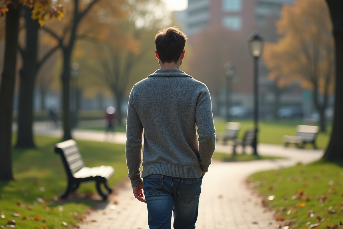 Jeune homme marche dans un parc après traitement immunitaire
