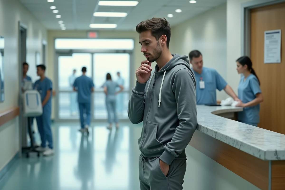 Jeune homme souffrant à la réception d