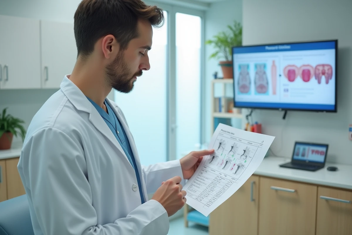 Jeune professionnel de santé consultant un diagramme d