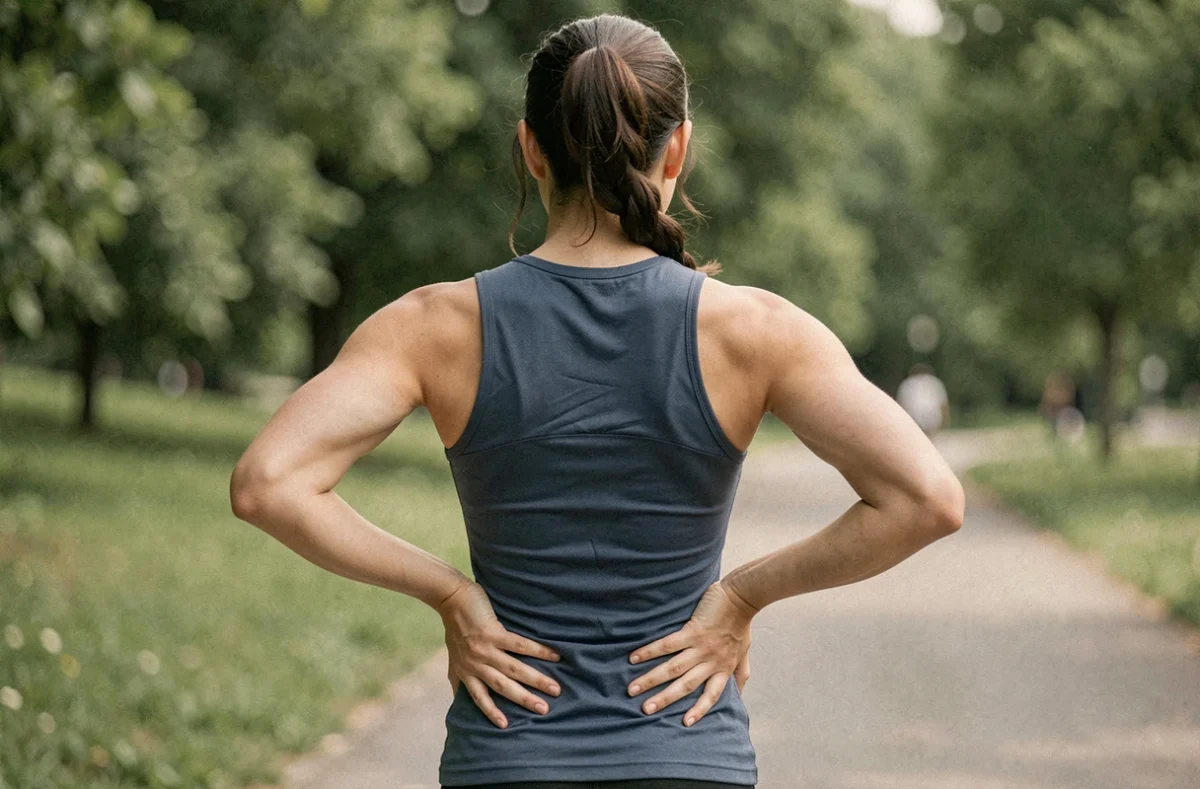 Femme montrant avec ses mains la zone du dos correspondant à la localisation des reins