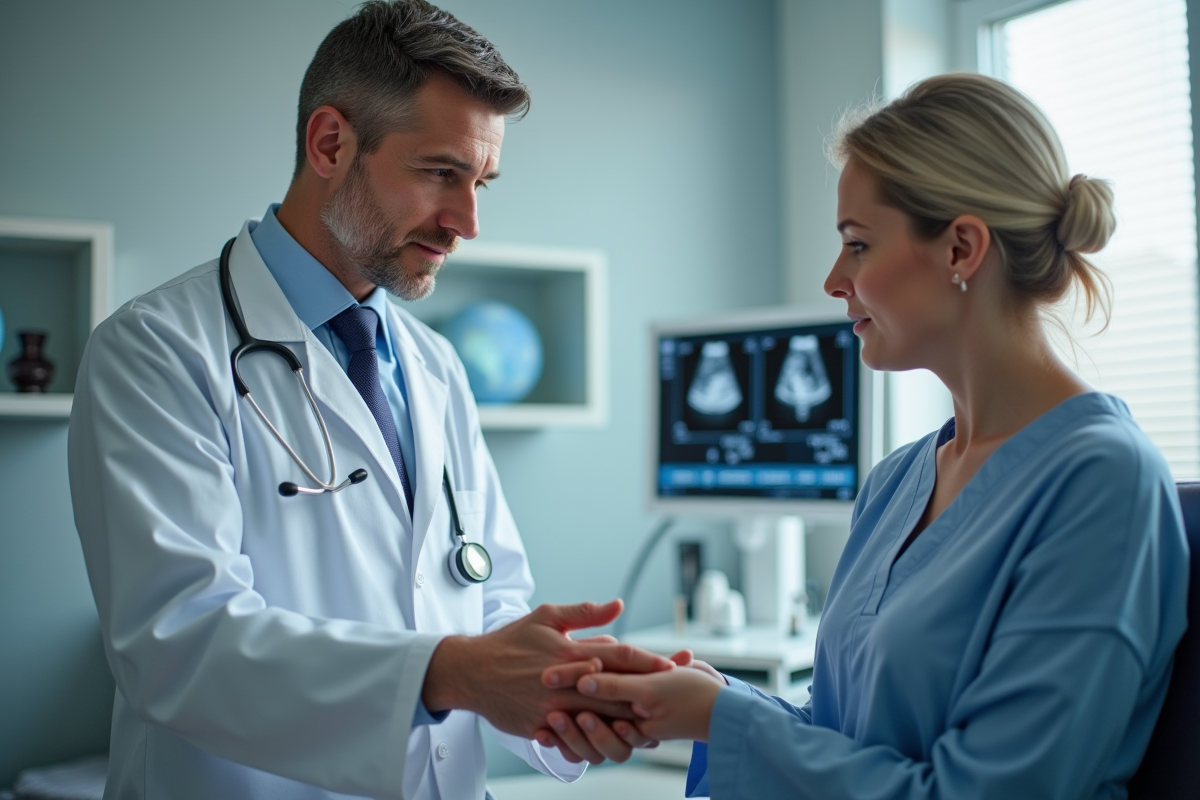 Medecin attentionne soutenant un patient dans un cabinet