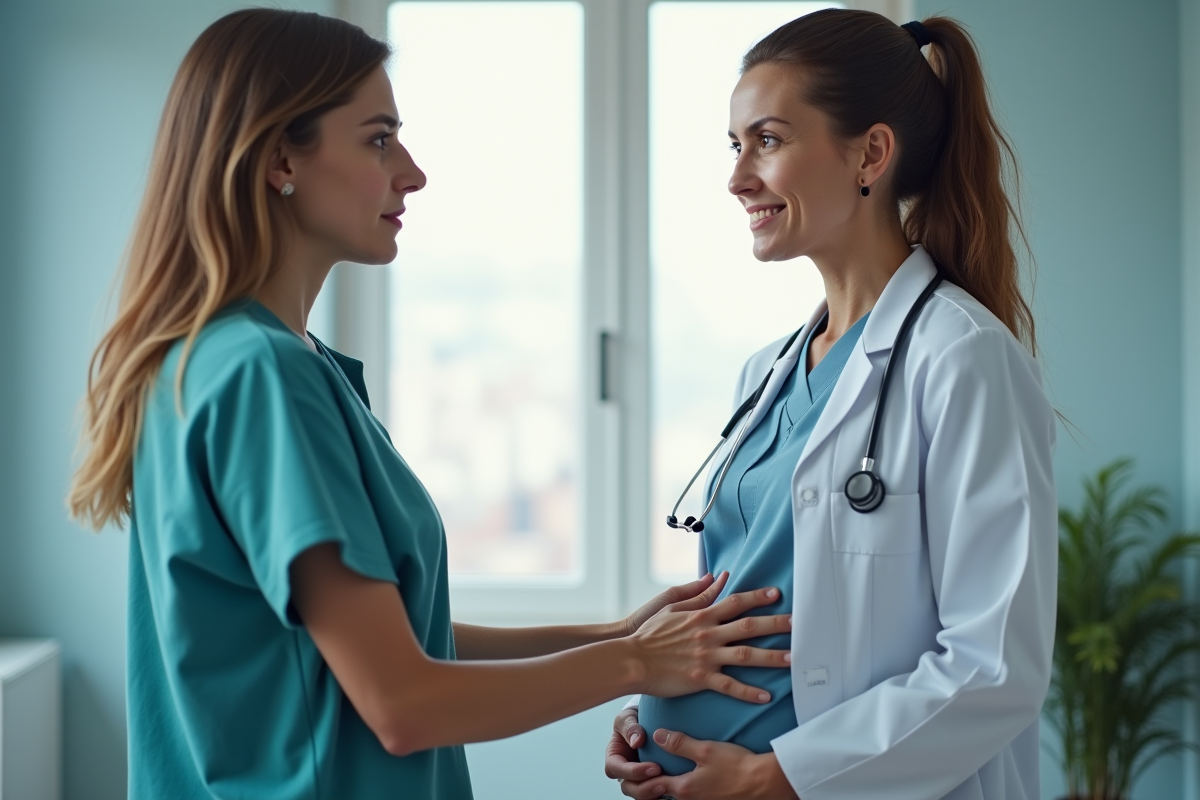 Médecin examinant doucement l'abdomen d'un patient inquiet
