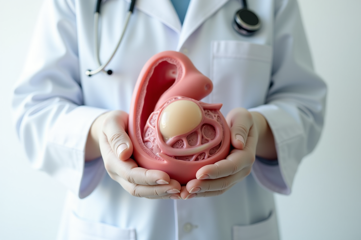 Modèle anatomique de placenta dans la main d'un professionnel