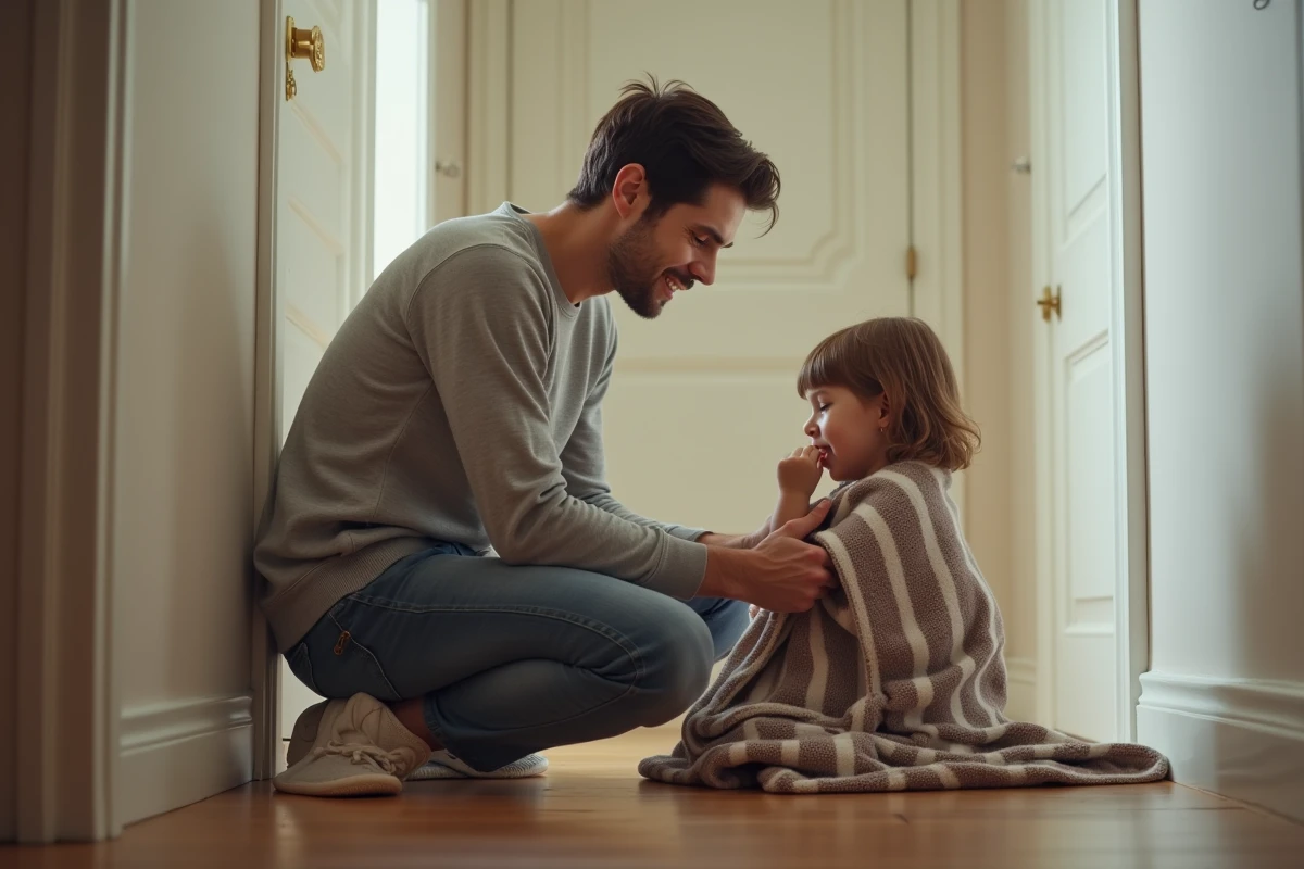 Papa veille sur sa fille malade dans le couloir