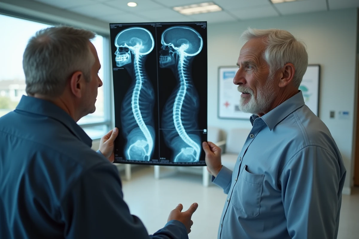 Patient senior regardant des scans IRM cervicale