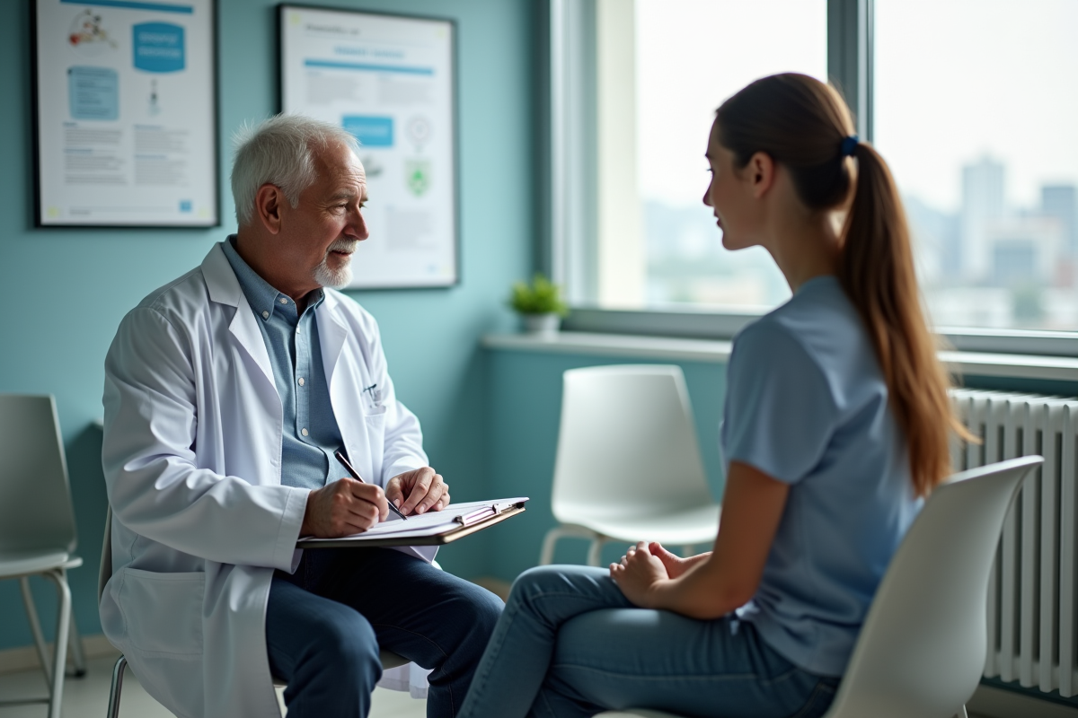 Médecin en blouse écrivant lors d