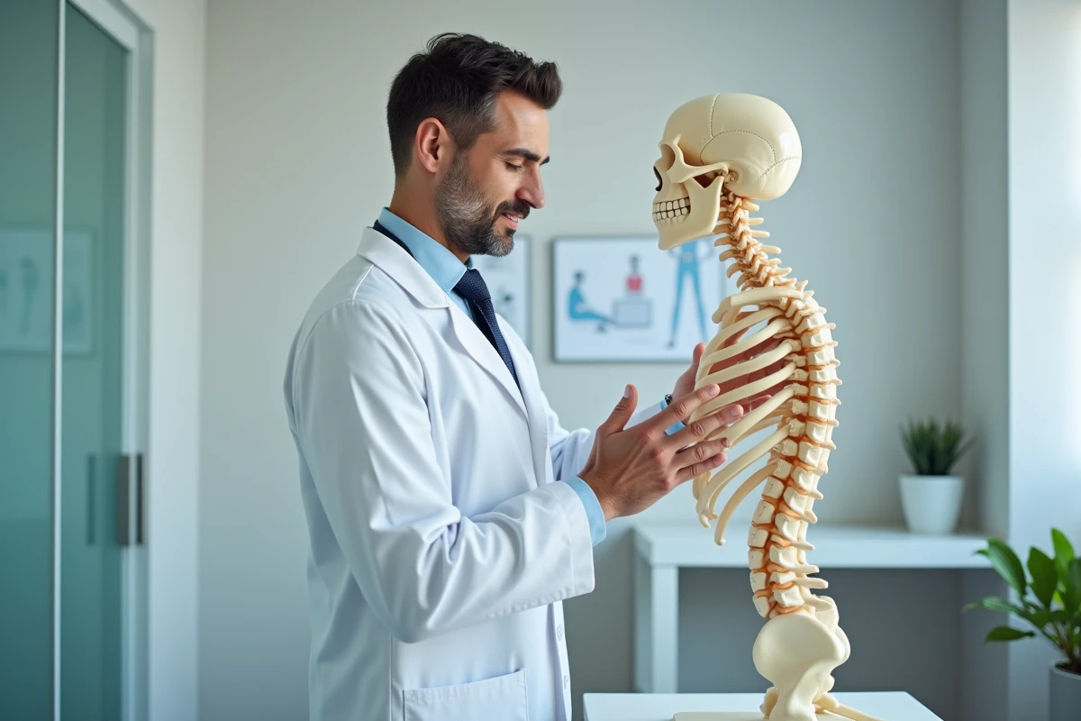 Sp&eacute;cialiste de la colonne cervicale avec mod&egrave;le