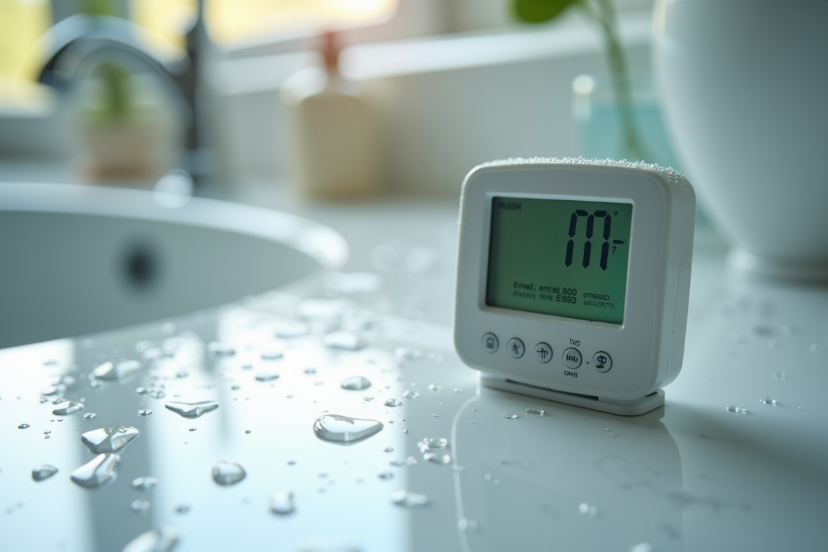 Thermometre digital défectueux affichant une erreur sur le lavabo